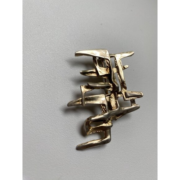 Abstract  Gold over Sterling 925 Brooch Pin With Geometric Brutalist Design - Picture 2 of 6